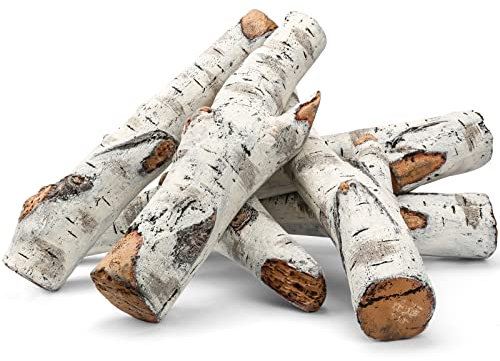 Utheer Troncos de chimenea de gas, troncos de chimenea de abedul de 6 piezas, troncos de chimenea de gas de madera de cerámica para chimenea de gas, fogones, insertos de gas, gel, etanol, eléctrico,