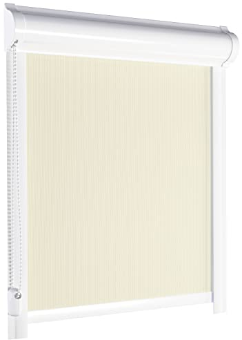 schattenfreu.de Rollo mit Kassette nach Maß | Zum Ankleben ohne Bohren | Optional zum Anschrauben | Thermo-Rollo Blackout Verdunkelnd | Für Fenster und Türen | Ecru, Silberne Rückseite