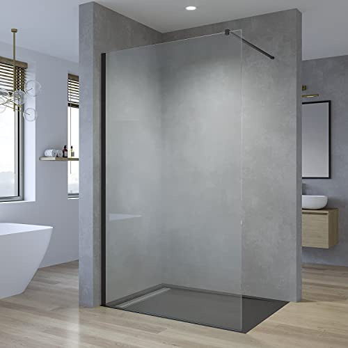 AQUABATOS® Walk-in Dusche 120 x 200 cm Duschabtrennung Sicherheitsglas 8mm Glaswand Nano Beschichtung Duschtrennwand Easy Clean Seitenwand mit Stabilisierungsstange Schwarz