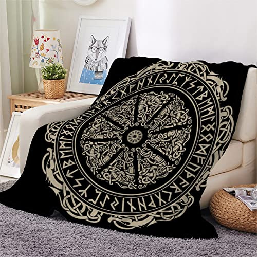 Woowin 3D Plaid Couverture Polaire en Flanelle Boussole Viking Douce Chaude Microfibre ete Hiver Couverture 150x200 Rune Noeud Celtique Viking Linge de lit Couvre-lit Couverture de cnapé pour Adultes
