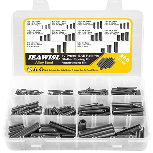 360 Pezzi Perno di Tensione a Molla, Acciaio 65Mn Assortimento Spine Elastiche, Perno Con Intaglio, Diviso Perno di Centraggio, Molla Rullo Perno - M1.5/M2/M2.5/M3/M3.5/M4/M5/M6/M8/M10