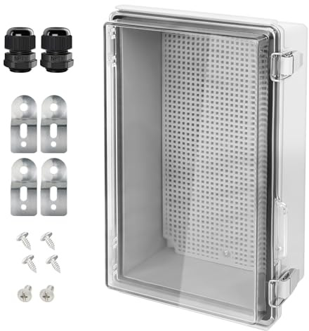 LeMotech Abzweigdose, aufklappbare transparente Abdeckung, Edelstahlriegel, ABS-Kunststoff, IP67, wasserdicht, elektrisches Gehäuse für den Außenbereich, mit Montageplatte, 25.9x16x9.9 cm, Grau