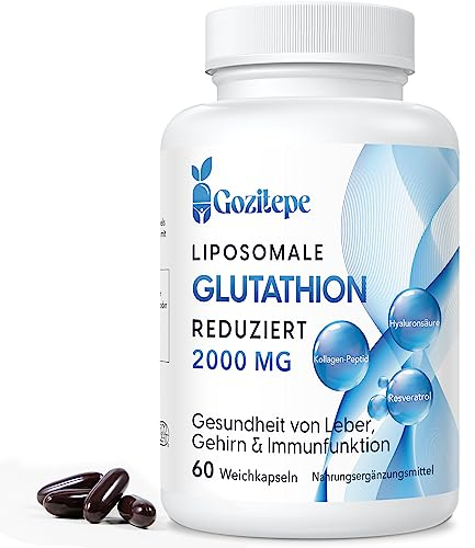 Gozitepe Liposomal Glutathione Reduced 2000mg per Serving | Glutathione Supplement with Hyaluronic Acid + Collagen Peptide + Resveratrol | 10x Better Absorption (60 Count (Pack of 1))