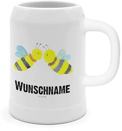 Mr. & Mrs. Panda Personalisierter Bierkrug Biene Liebe - Personalisierte Geschenke, Als Geschenk Mit Namen, Modern Namensgravur, Glaskrug Wunschname, XXL