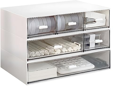 Organiseur de bureau, tiroirs de rangement empilables, organisateur de tiroirs en plastique, boîte de rangement de bureau pour collection, petits articles/cosmétiques, organisation de bureau – 6