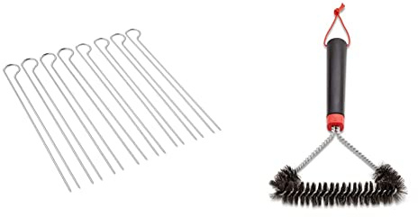 Weber Set de Piques à Brochette pour Barbecue - Set de 8 Piques à Brochette en Inox, Double Pique Anti-Chute d'Aliments - 33.7cm - (6320) & 12 Three-Sided Grill Brush