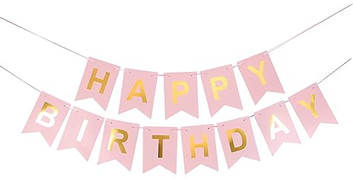 Redreo Happy Birthday Banner Pink Birthday Bunting Garland First Baby Shower Decoration Accessories for Adult,Kids,Girl,Women