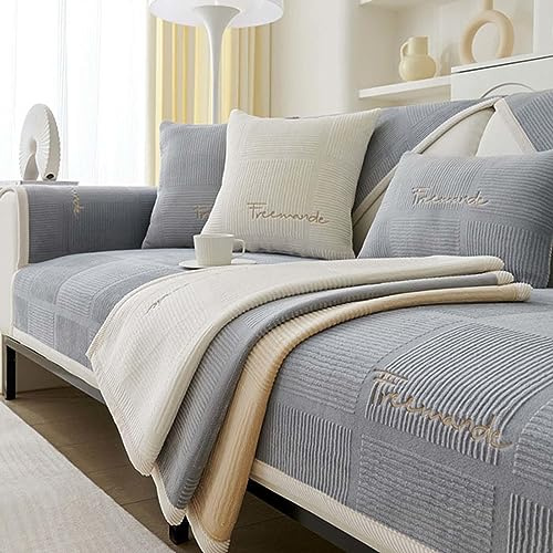 YSZBD sofabezug ecksofa wasserdicht l-Form 1/2/3/4sitzer，sofaschoner，sofaschutzdecken rutschfest,gray-90x240cm