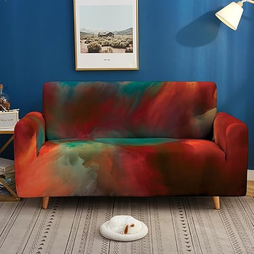 Hearda Sofabezug Stretch 1 2 3 4 Sitzer, 3D-Aurora Elastische Antirutsch Couchbezug Waschbar Universal Weich Sofaüberwurf für Sofaüberwurf Möbelschutz (Weinrot,3-Seater)