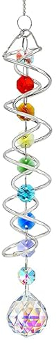 Sonnenfänger mit Blick auf Kugel Spiralschwanz, Dekorativer Kristall Windspiel 17,7 Zoll mit Sieben Chakra Perlen, Fensteraufhängung für Gartendekoration im Freien