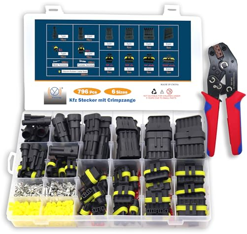 DIYoung 796 Stück Auto Wasserdichte KFZ Kabel Steckverbinder, 12V Wasserdichte Stecker, kfz Stecker 1/2/3/4/5/5/6 Pin, mit Crimpzange für Autos, Motorräder, Schiffe, Lastwagen (1-6P + Krymptång)