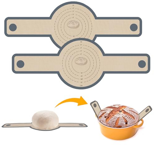 HOTUT 2 Pcs Silicone Bread Sling for Dutch Oven, 8.3 Inch Silicone Round Baking Mats with Long Handles, Reusable Dough Drop Baking Mat