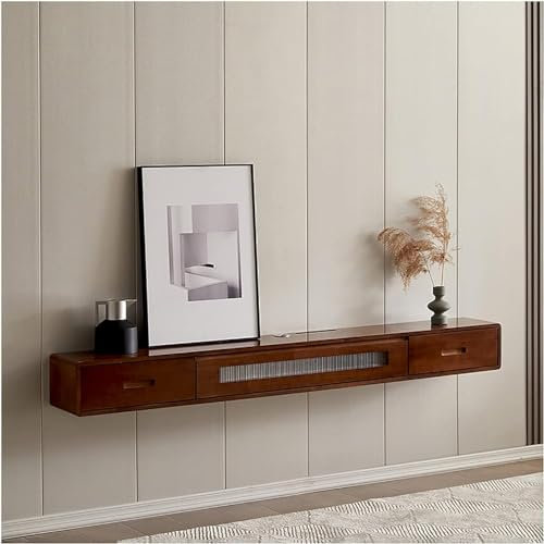 GJVBGA Support TV flottant, meuble TV mural pour TV, console multimédia, clapier de rangement flottant, pour la maison et le bureau (taille : 160 cm, couleur : marron)
