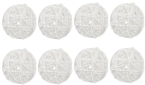QUARKZMAN 8 Piezas Bolas Decorativas de Mimbre de 2.8 Pulgadas Rattan Bolas de Relleno para Jarrones de Centro de Mesa de Boda Decoración del Hogar Blanco