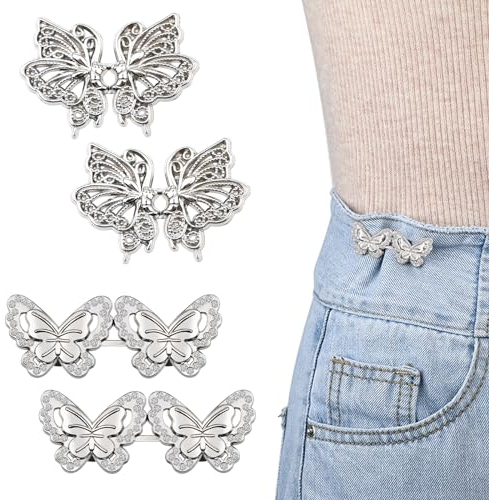 Qianyu 4 Paare Knöpfe Hosen Enger Machen Clip Jeans Taillenstraffer Abnehmbare Verstellbare Diamant Schmetterling Jeansknöpfe für Lose Jeans Hosen Röcke Taillenverstellknopf