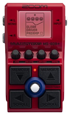 ZOOM MS-60B+ Bass-Multi-Effektpedal, Simulation berühmter Verstärker und klangbestimmender Vorverstärker, 75 Effekte wie Overdrive, Octaver, Filter, Modulation, Synths, Distortion u.a., rot