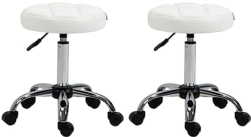 HOMCOM Rollhocker höhenverstellbar Drehhocker 51-67 cm Arbeitshocker 360° drehbar Hocker für Büro Salon Massage Spa Weiß