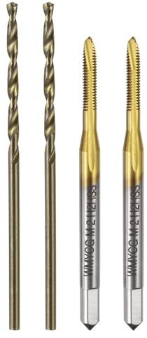 QUARKZMAN Metrischer Gewindebohrer- und Bohrersatz, 2 Stück M2 x 0,4 Spiralbohrer mit Spiralspitze, titanbeschichtet und 2 Stück 1,6 mm Spiralbohrer, gelb geröstet, Gewindeschneidwerkzeuge