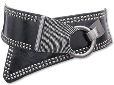 LumiSyne Cinturón Elástico Ancho Para Mujer Punk Remache Cinturón Cinturón De Cuero Pu Hebilla De Gancho Oblicua De Metal Cinturón De Cintura Vintage Cinturones De Cincha Para Vestido Camisa Abrigo