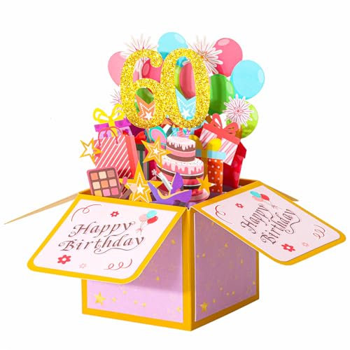 Ulanox 3D Pop Up Geburtstagskarte, Kreative geschenk zum 60 Geburtstag, Perfekt für Frauen, Männer, Mädchen und Junge