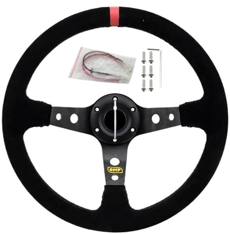 Sportlenkrad Auto-modifiziertes Sportlenkrad, Wildleder, mattes Leder, 14 Zoll, 350 mm, 6-Loch, rot, blau, gelb, Nachahmung Holzlenkrad(Red)