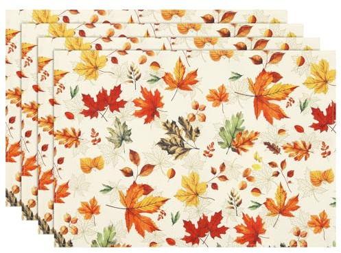 Arquiel Set di 4 Tovagliette Americana Lavabili, Tovaglietta Resistenti al Calore, Facile Pulizia, Antiscivolo, Ideali per la Tavolo da Cucina Giorno del Ringraziamento,33x48CM(Autunno Foglia D'acero)