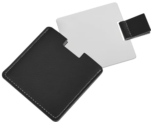 Cleminsta Ultra Dünn Taschenspiegel, Mini Spiegel Unzerbrechlicher Edelstahl, mit PU-Ledertasche, Leicht zu Tragen, Leicht und Geeignet für Make-up, Camping, Reisen (Schwarz)