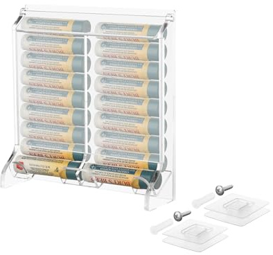 Beautyflier Clear Acrylic Lip Balm Dispenser, Organizer Holder for Lip Balm, Stackable Containers Freestanding Counter Display Stand for Lipsticks, Glosses, Lip Balm (Holder Only)