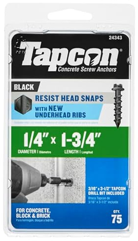 Tapcon 1/4 x 1-3/4 Hex Head Climaseal™ Concrete Screws, Black, 75 PCS