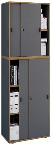 VCM Holz Büroschrank Ordner Aktenschrank Büromöbel Schrank Salia 5-Fach Breite 60 cm Schiebetüren