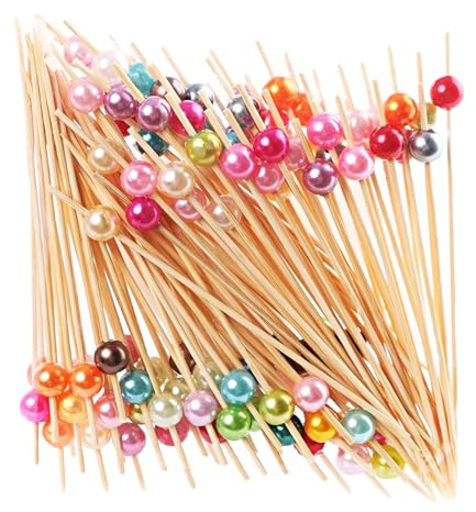 MAEXUS Pinchos de cóctel de 12 cm, 100 palillos de madera reutilizables de bambú, pinchos de frutas para pinchos de cóctel decorativos, multicolor