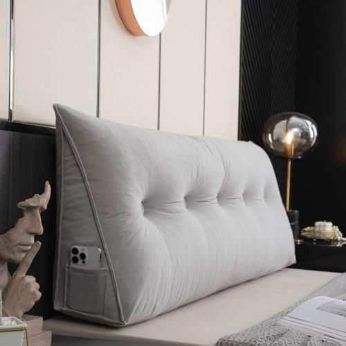 ZHULONGRUSHUI Keil-Kopfteilkissen, Lesekissen, dreieckige Rückenlehne, Lendenwirbelstütze, Lesekissen für Schlafzimmer, Couch mit waschbarem Bezug (80 x 50 x 20 cm, Hellgrau)