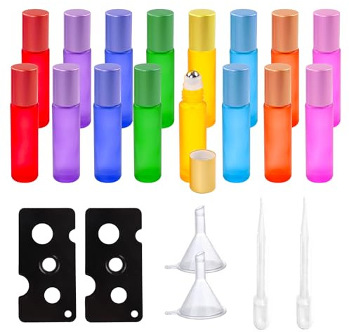 MOLENCO 16 Stück 10ml Roll on Flasche Leer Glasflaschen für Ätherisches Öle | Edelstahl-Roller Ball, mit Öffner, Trichter, Tropfer, Gute Abdichtung, Auslaufsicher, für Parfüm, Aromatherap, Massage