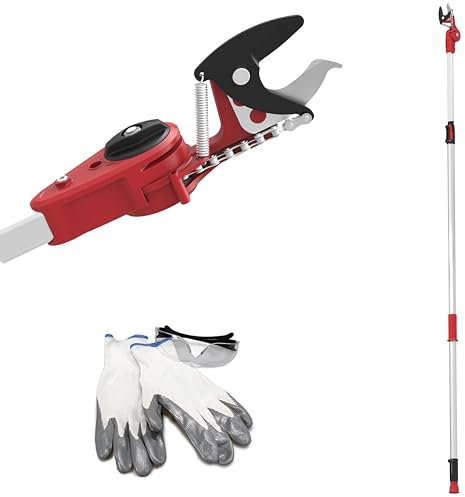 KAMIKAZE Échenilloir Coupe-Branches Télescopique jusqu'à 4 m. Mécanisme de Poulies Réducteur d'Effort. Tête Rotative et Lame en Acier SK5 avec Revêtement Antiadhésif. Sécateur Télescopique KM-63TLX
