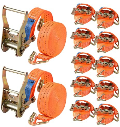 12 Stück Spanngurte mit Haken Ratsche in 6m 3000kg 3T Zweiteilig 40 mm Ratschengurt Zurrgurte 6612lb Break Strength für Ladungssicherung TÜV/GS Zertifiziert