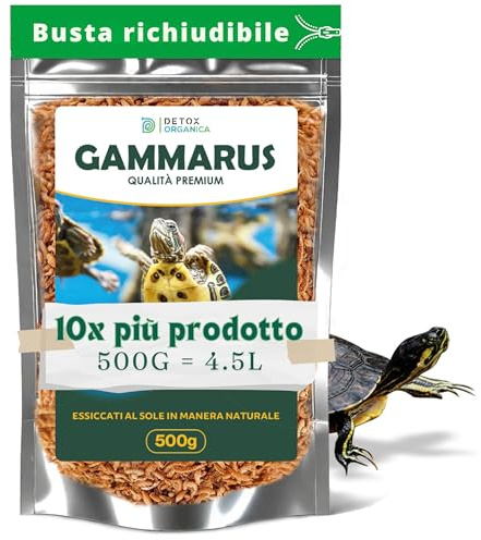 Detox Organica Gammarus 500gr - Mangime per Tartarughe d'Acqua | Gamberetti 100% Naturale - Senza Additivi - Ricco di Proteine, Calcio, Minerali