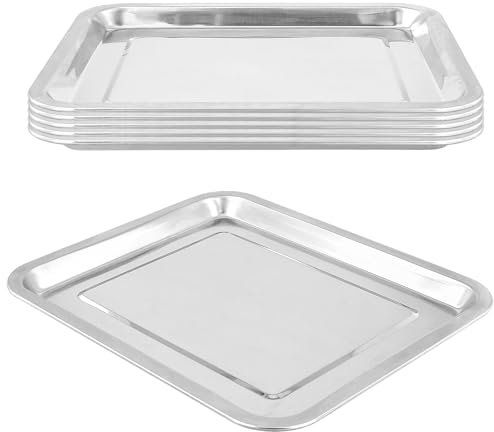 CHEUKYIU 6 piatti da portata in acciaio inox, 32 x 27 x 2 cm, rettangolare, vassoio da catering, in argento, per casa, ristorante, hotel