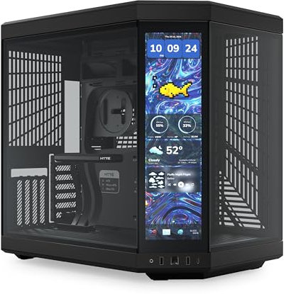 HYTE Y70 Touch Infinite Dual Chamber ATX Mid Tower Modern Aesthetic Case with Integrated 2.5K LCD Touchscreen - Pitch Black