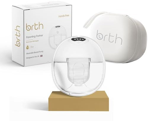 BIRTH Electric Breast Single Pump S39, Portable, Wearable Hands Free Design with Touch Screen LED Display, 4 Modes & 12 Levels of Suction, USB-Chargeable, Quiet Operation, 24mm Flanges. (White)