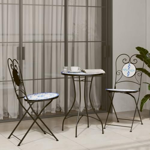 Xichuzi Mosaik-Bistro-Set Blau und Weiß Eisen und Keramik, Gartenset Tisch Und Stühle, Balkon Möbel Für Kleinen Balkon, Terrassenmöbel, Balkonset, Balkonmöbel, Möbelsets - 3216353