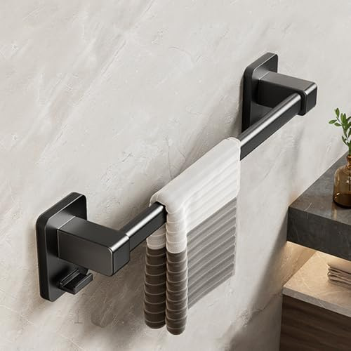 Porte Serviettes sans perçage, Porte-Serviettes de Salle de Bain en Aluminium, Porte Serviette Ventouse Mural, avec Crochet, Étanche, pour Salle de Bain, Cuisine, Balcon