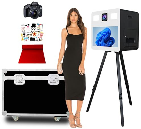 DSLR Fotoautomat mit Stativ, 21,5 Zoll Touchscreen, DSLR Fotoautomat mit Flightcase, Fotoautomat für Events, Partys, Hochzeiten, Vermietung (Black, Photo Booth+Camera)