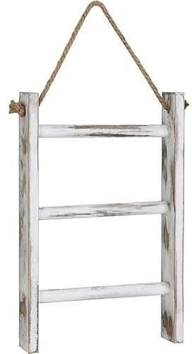 Rustikale Vintage Holz Handtuchleiter für Badezimmer, Wandmontage Handtuchhalter mit Aufhängerseil für Badezimmer & Wohnzimmer