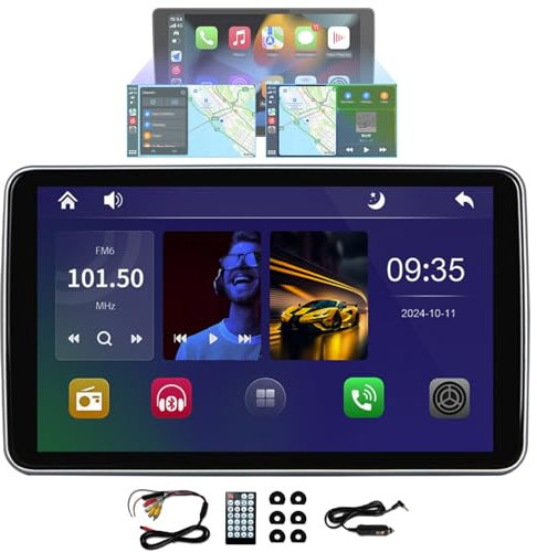 Générique Lecteur D'appuie-tête avec Écran Tactile IPS 10,1 Pouces, TV D'appuie-tête Compatible avec CarPlay/Android Auto sans Fil, Écran D'appuie-tête, TV Arrière avec USB/TF/FM/Bluetooth(1PCS)