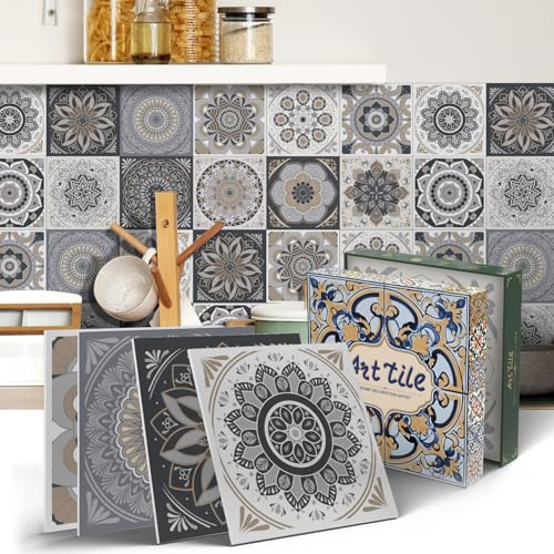 HORIWE Fliesenaufkleber Prämie Wandfliese Aufkleber 15x15cm Selbstklebende Fliesensticker PEVA Fliesen Tapete Wasserdicht 12 Stück Wandaufkleber für Küche,Bad,Schrank,Möbel,Tisch