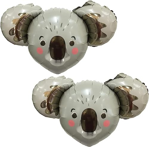 Tierkopf Folienballon, 2pcs Koala Luftballons, Folienballon Waldtiere, Koala Kopf Folienballons, Folienballons Tiere, Koalas Deko Geburtstag Ballon, für Junge Mädchen Geburtstag Deko
