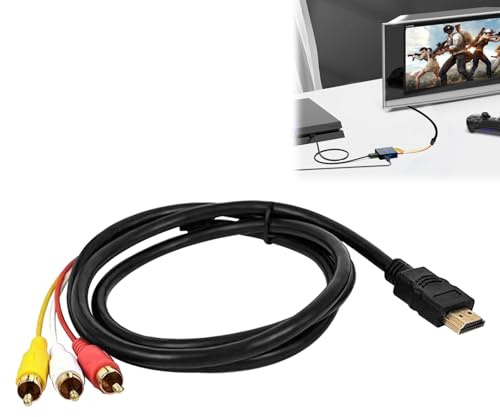Câble rouge jaune blanc vers HDMI, adaptateur RCA vers HDMI, 1,5 m (59 pouces) 3 RCA câble, convertisseur audio vidéo AV pour émetteur HDTV DVD LCD projecteur 1080p