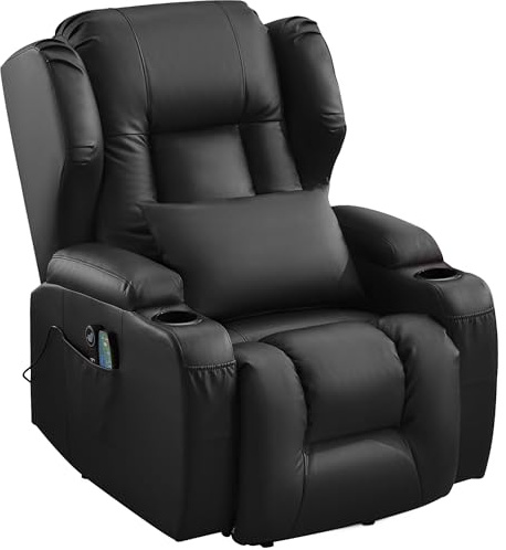 LIFTSHA Fernsehsessel mit Aufstehhilfe Elektrisch, Relaxsessel mit Liegefunktion, Massagesessel mit Massage Wärmefunktion Seniorensessel für Senioren, 2 Seitentaschen und Getränkehalters (Schwarz)
