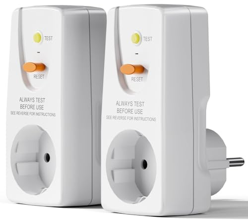 Dytabepl Lot de 2 fiches de protection contre les fuites Gfci 16 A - Prise RCD - Disjoncteur pour un usage domestique - Prise européenne