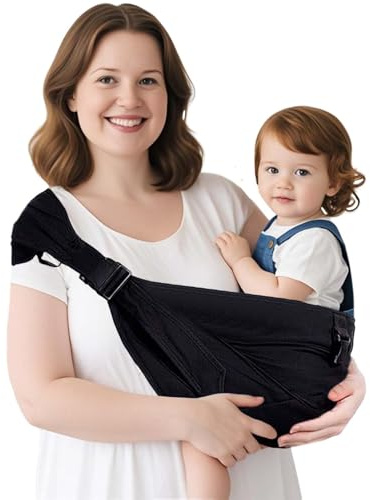 JOYNCLEON Portabebè Sling Taglie Forti - Design Estendibile e Regolabile per Bambini Più Grandi, Supporto Antiscivolo e Traspirante fino a 20 kg, Certificato ASTM(PLUS-Nero)